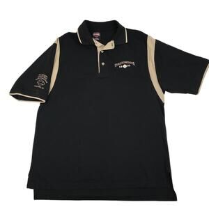 HARLEY-DAVIDSON Polo Shirt Men XL Black/Tan Outdoor Biker Festival Y2K Made USA